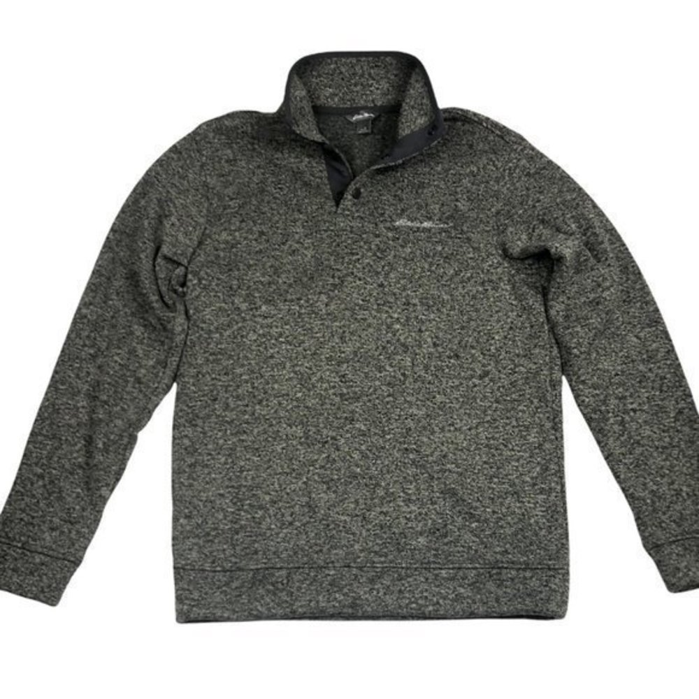 Eddie Bauer Mens Small Radiator Fleece Mock Neck Quarter Snap Pullover Gray